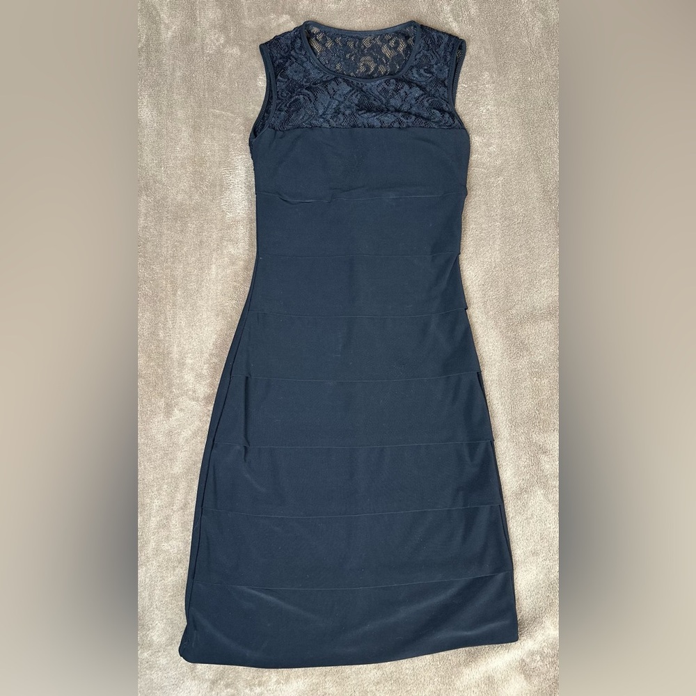 B Darlin Women’s Black Tiered Layer Dress 3/4 Sleeveless Lace Bodice Cocktail